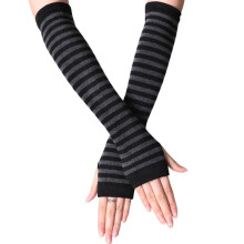 Women's striped fingerless arm warmers black deep grey