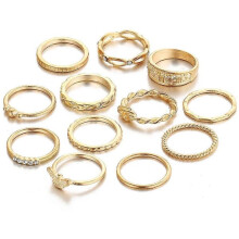 Retro twisted knuckle rings rhinestone set 12 pcs