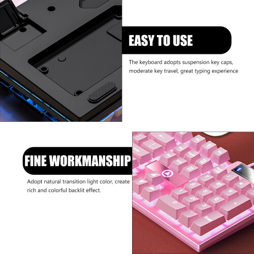Wired Gaming Keyboard Pink ABS Office 104 Keys 1