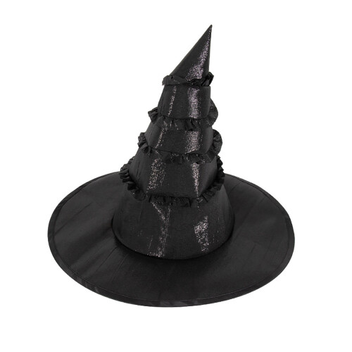 Black cloth witch hat for cosplay and Halloween, wide brim