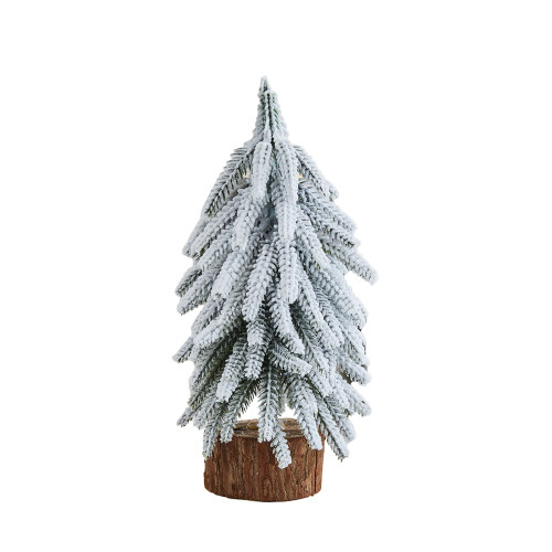 Flocked Mini Christmas Tree Set with Wooden Base 3-Pack