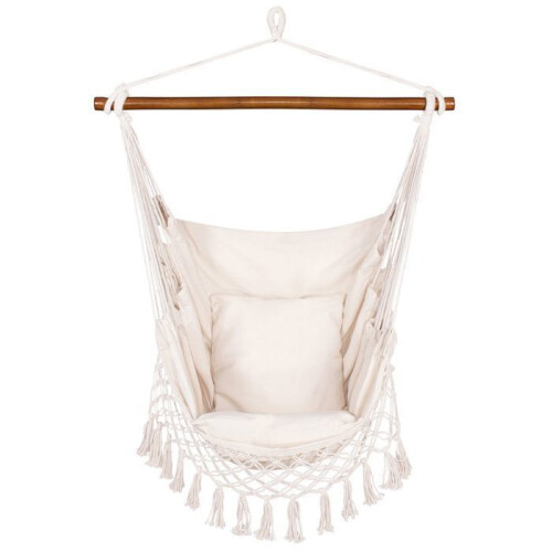 Poltrona sospesa (dondolo amaca) - SPRINGOS - Springos - 130 x 100 cm - Beige - Frange e 2 cuscini 1