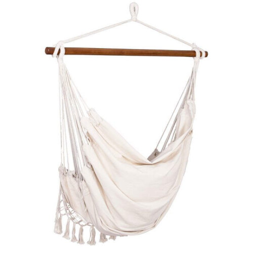 Poltrona sospesa (dondolo amaca) - SPRINGOS - Springos - 130 x 100 cm - Beige - Frange e 2 cuscini 2