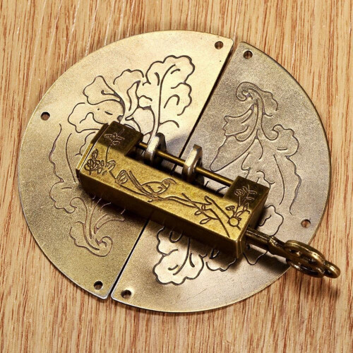 Chinesisches antikes Messing-Vorhängeschloss mit geschnitztem Design 1