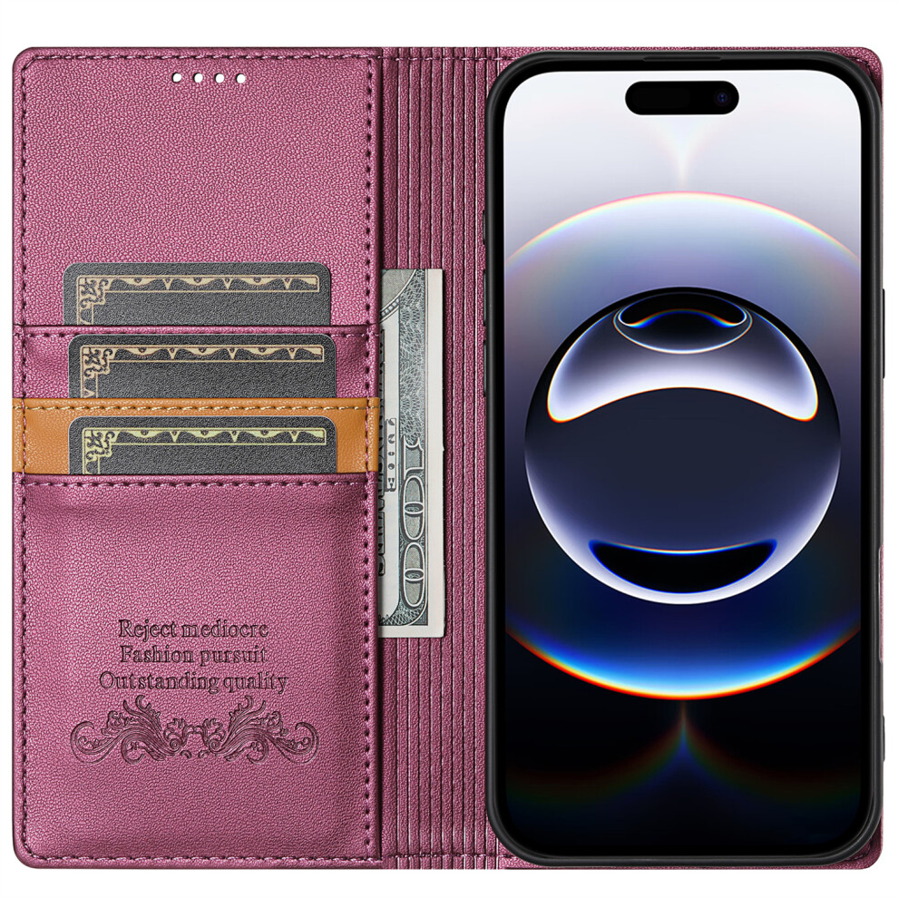 (Wine ) N.bekus P3 For Iphone Air Case Rfid Blocking Wallet Stand Pu Leather Flip Phone Cover Red 6914295535120