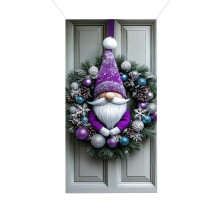 Holiday gnome door cover purple bow 1 piece