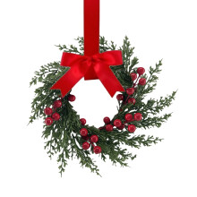 Norfolk Pine Christmas Wreath with Red Berries and Ribbon