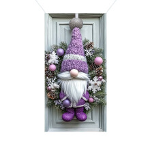 Holiday gnome door cover purple bow 1 piece