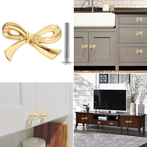 KDJ bow-shaped kitchen cabinet knobs gold brass 12-pack 1