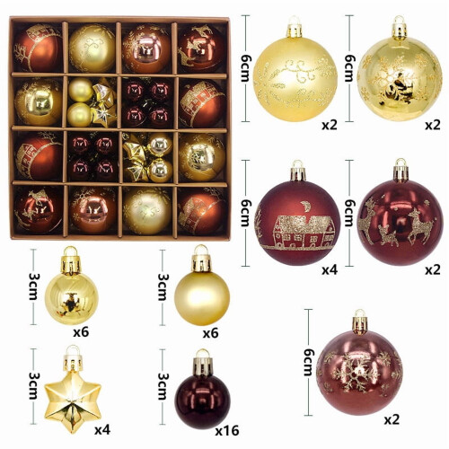 Christmas Tree Ornaments Shatterproof Coffee Gold Balls
