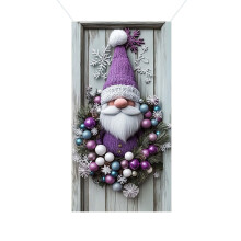 Holiday gnome door cover purple bow Christmas decoration