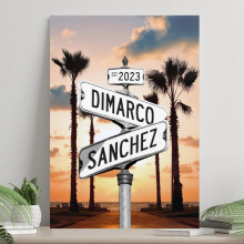 Panneau carrefour personnalisé avec nom du couple et date - Affiche sur toile