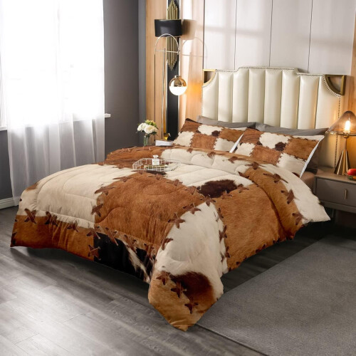 Patchwork-Bettwäscheset mit Kuhmuster, Doppelbettgröße, 1-teilig + 2-teilig 2