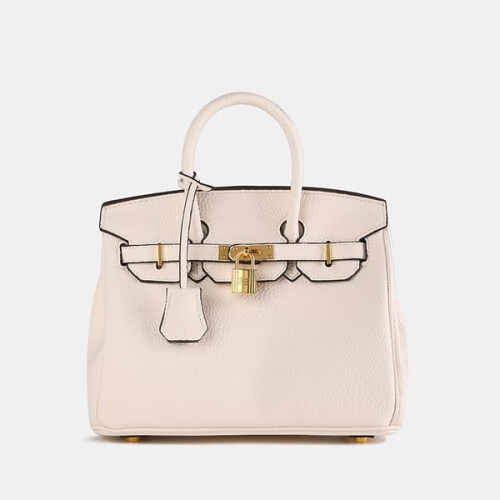 Platinfarbene Damenhandtasche mit Litschi-Muster, 30 cm