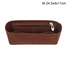 Bolso de mano de fieltro para mujer con múltiples bolsillos, color café.