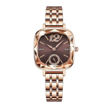 Women's Quartz Square Watch with Brown Stainless Steel Strap