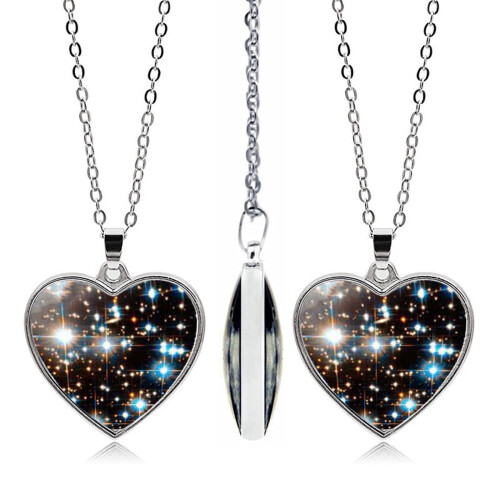Universe hart hanger ketting dubbelzijdig glas 2