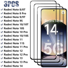 Verre trempé pour Xiaomi Redmi Note 8 à 14 Pro (3 pièces) Noir