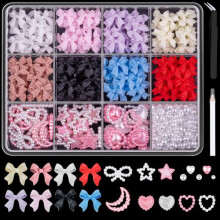 Conjunto de adornos para uñas 3D con rosetas y cuentas de estrella, corazón y luna.