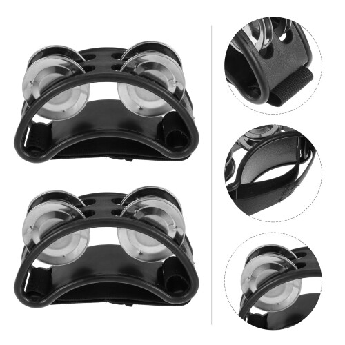 Foot Tambourine with Adjustable Strap Black 2 pcs 2