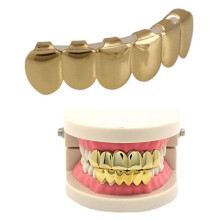 Gold Plated Hip Hop Grillz Set Top and Bottom 6 Teeth