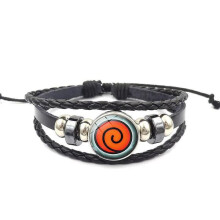 Pulsera Naruto de cuero negro con piedras preciosas de colores para niños