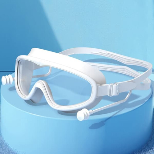 Children's swimming goggles with large frame and earplugs
