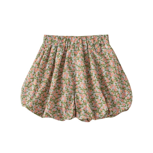 Mädchen-Shorts mit Blumenmuster, Khaki, 6 Jahre