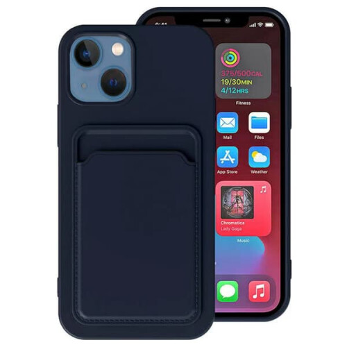Coque pour iPhone 14 avec emplacement pour carte, bleu foncé