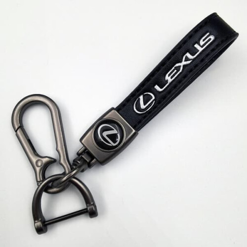 Car-themed leather keychain with silver hardware Lexus