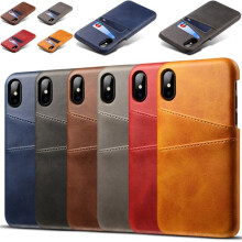 Kožený ochranný kryt pro iPhone XS Max s přihrádkou na karty - černý