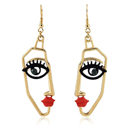 Γυναικεία χρυσά σκουλαρίκια με κρεμαστό κόσμημα και σχέδιο προσώπου