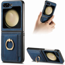 Étui portefeuille pour Samsung Galaxy Z Flip6, cuir PU bleu, 1