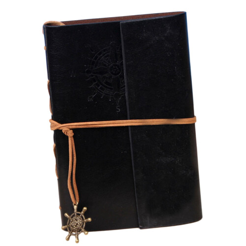 Vintage læderjournal håndlavet blank sort