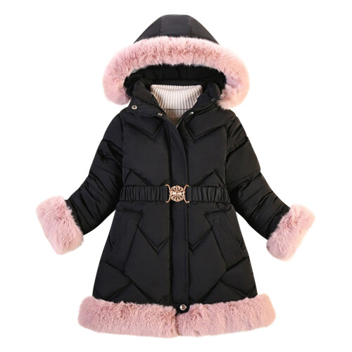 Vinterdunjakke med hette i fleece til jenter