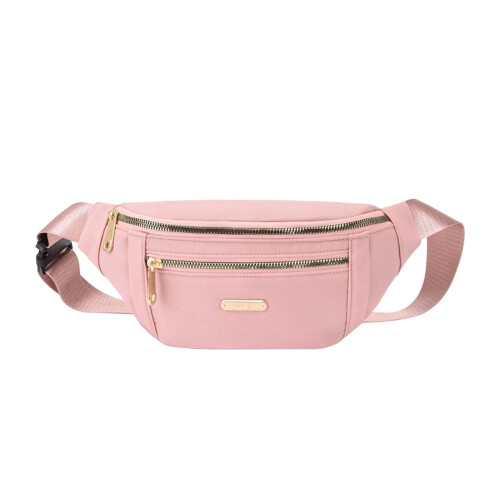 Pochete rosa com dois bolsos com zíper.