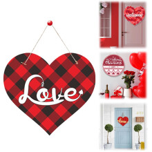 Houten deurbordje met hartjeskrans voor Valentijnsdag, wanddecoratieset