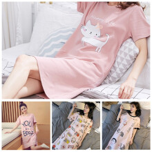 Camicia da notte casual da donna a maniche corte con scollo rotondo e stampa di gatti.