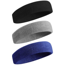 Conjunto de 3 faixas de pulso esportivas com tecnologia de absorção de umidade.