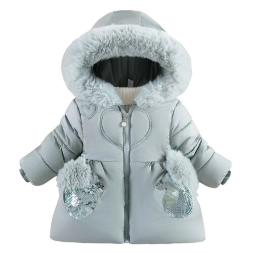 Winter-Steppjacke mit Kapuze für Mädchen, schweres Material