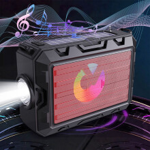 Kannettava aurinkokennolla toimiva Bluetooth-kaiutin FM-radiolla ja taskulampulla