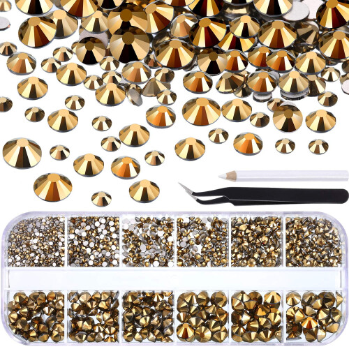Fladbagside Rhinsten Metallisk Guld 2000 stk 1,5-6 mm