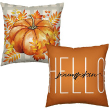 Herbstkissenbezüge 45 x 45 cm, Ahornblatt-Kürbis-Design, 2er-Set