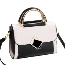 Borsa tote da donna in vera pelle, bianca con dettagli neri.
