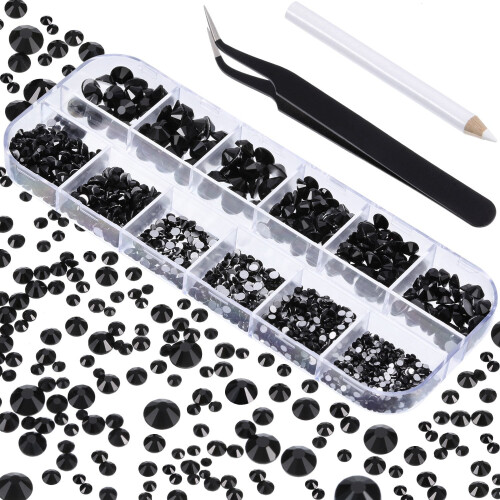 Sorte fladbagede rhinsten 1,5–6 mm 2000 stk. 6 størrelser med