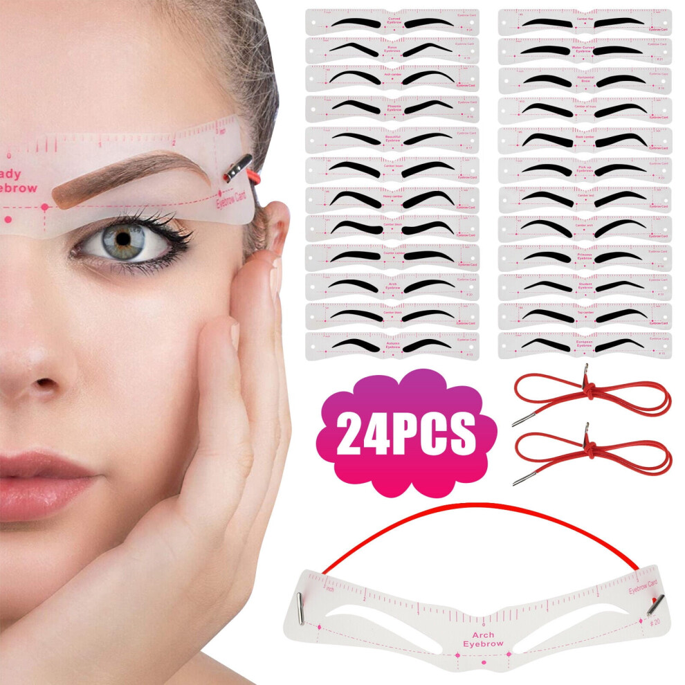 Eyebrow Stencil Reusable with Elastic Band 24 Pieces