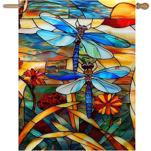 Bandeira de jardim externa com borboletas e flores, 28x40, dupla face.