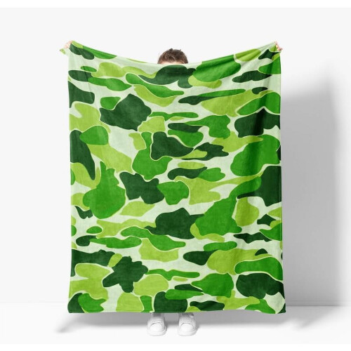 Manta de flanela camuflada verde, 76 x 102 cm (30 x 40 polegadas)