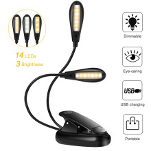 Lampe de lecture Delaman à 14 LED, rechargeable par USB et dotée d'une pince flexible, pour protéger vos yeux.