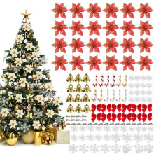Ensemble de décorations de Noël scintillantes, 120 pièces, décorations colorées pour sapin avec pince et tige, flocons de neige, nœuds,